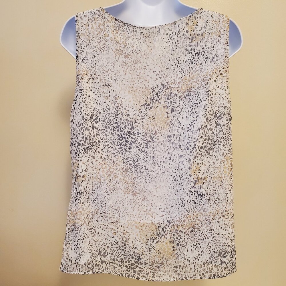 Ann Taylor Factory Cream Gray Patterned Sleeveless Cowl-Neck Shell Top - (M) - Picture 5 of 14
